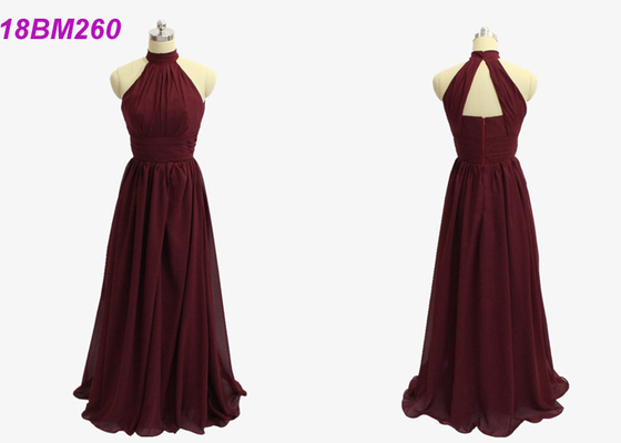 Wine Red Long Wedding Bridesmaid Dresses Zipper Back 100% Polyester Material