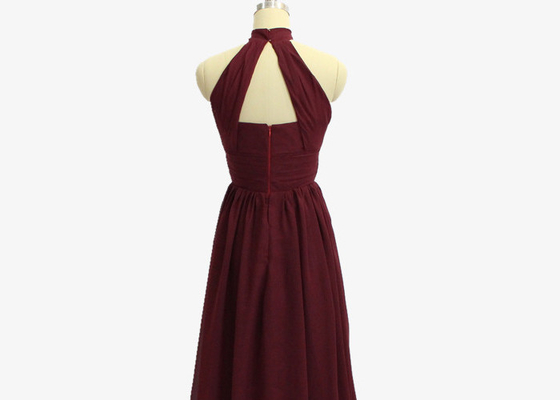 Wine Red Long Wedding Bridesmaid Dresses Zipper Back 100% Polyester Material