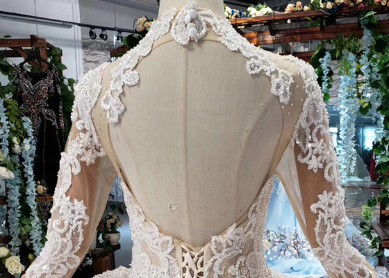Tulle Wedding Bridal Ball Gowns Long Sleeves V Neckline Lace Applications