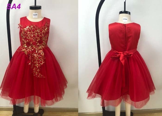 De kantpatronen die het Meisjeskleding van de Prinsesbloem/parelen verwijderen de steel plotseling van de Rode Kleding van het Bloemmeisje
