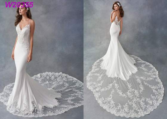 Van de Schedevestido van de spaghettiriem de Witte Meermin Wedding Dress DE Noiva Boho Doubai Arabisch