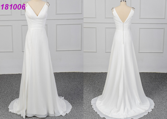 Het Strand van chiffonvrouwen een van het de Togahuwelijk van de Lijnbal Sleeveless Kralenversiering van het de Kledingskristal