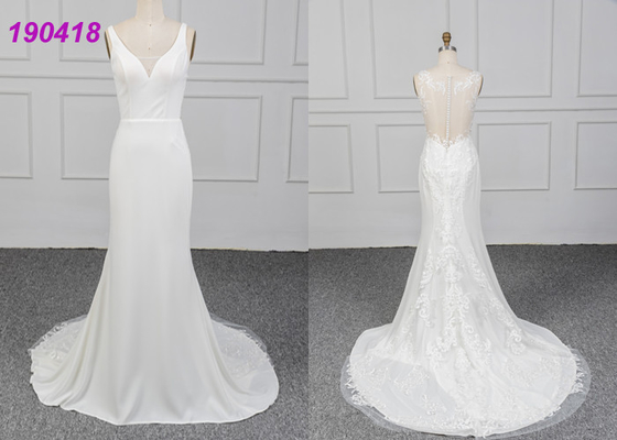 Sleeveless omfloers de Schedeontwerp van de Huwelijkskleding Vestido DE Noiva Lace Appliques