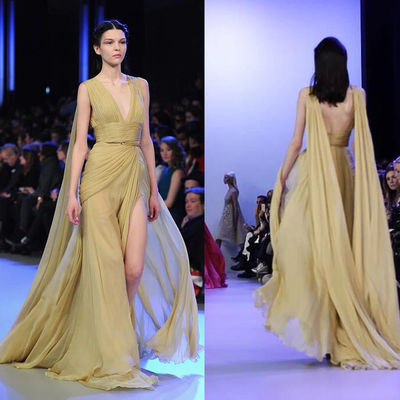 De diepe Avondjurken van de de Spleet Lange Stijl van V Sexy Achter Hoge voor Vrouwen, de Kleding van de Banketchiffon