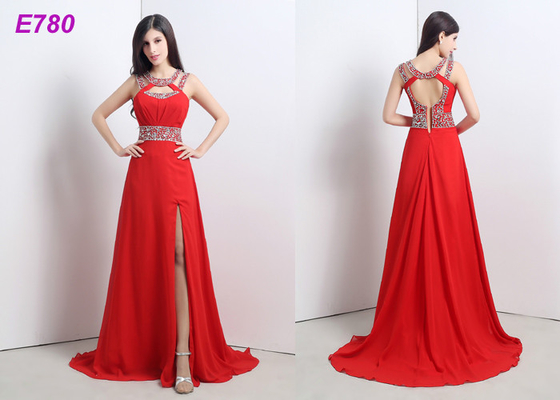 Het rood scheurde de Sexy Kleding van de de Kralenversieringschiffon van de Cocktail partykleding voor Avondjurk