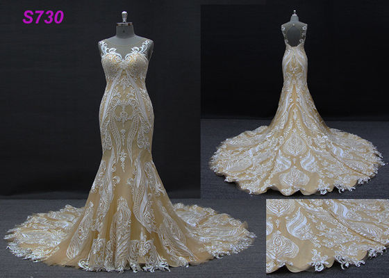 Champagne-van het de meerminhuwelijk van de kleuren sleeveless schede de kledings bruids toga